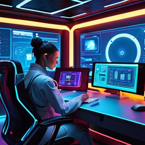 Home 11 **
Prompt: A futuristic content creator studio, AI assistant helping with writing, blogger focused on marketing strategy and community engagement, glowing screens, creative workspace, digital art style, vibrant colors.
**