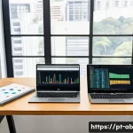 데이터 사이언스 기술 스택 이해하기 - A modern data scientist’s workspace showing a sleek laptop displaying a Jupyter Notebook interface w...